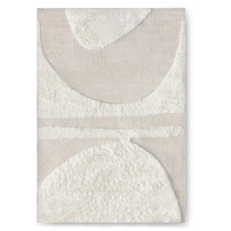 Covor Kiara, dreptunghiular, 160x230 cm, lână, tufting, crem, model cu arcade