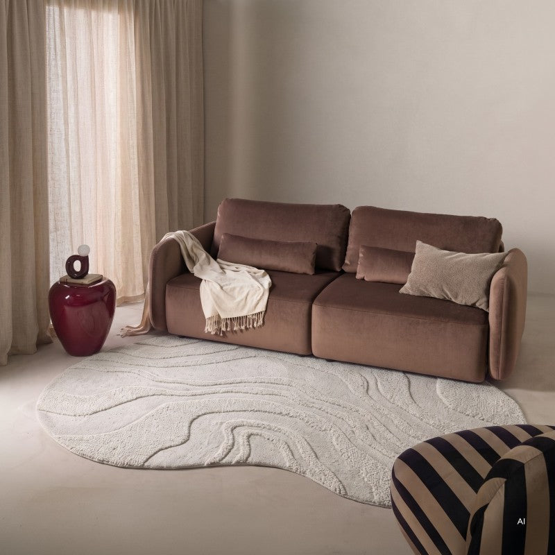 Covor Mila, lână, 160x230 cm, tufting, crem, formă organică