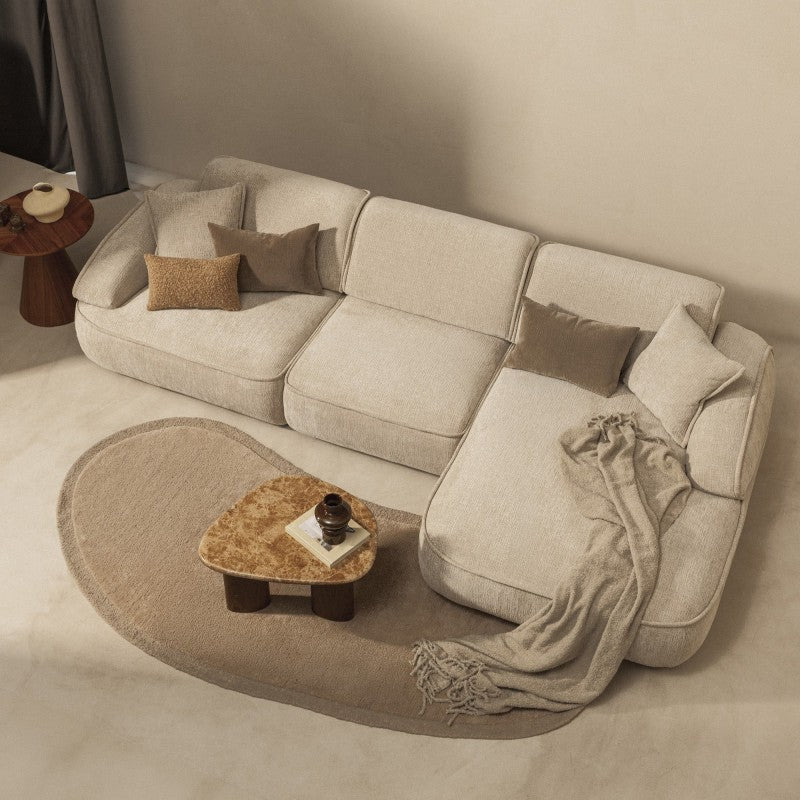Covor Tsuki, lână, 135x270 cm, tufting, maro gri, taupe, formă organică