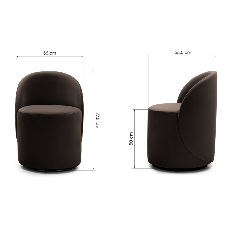 Scaun rotativ Enzo, forme rotunjite, ciocolatiu/espresso, catifea