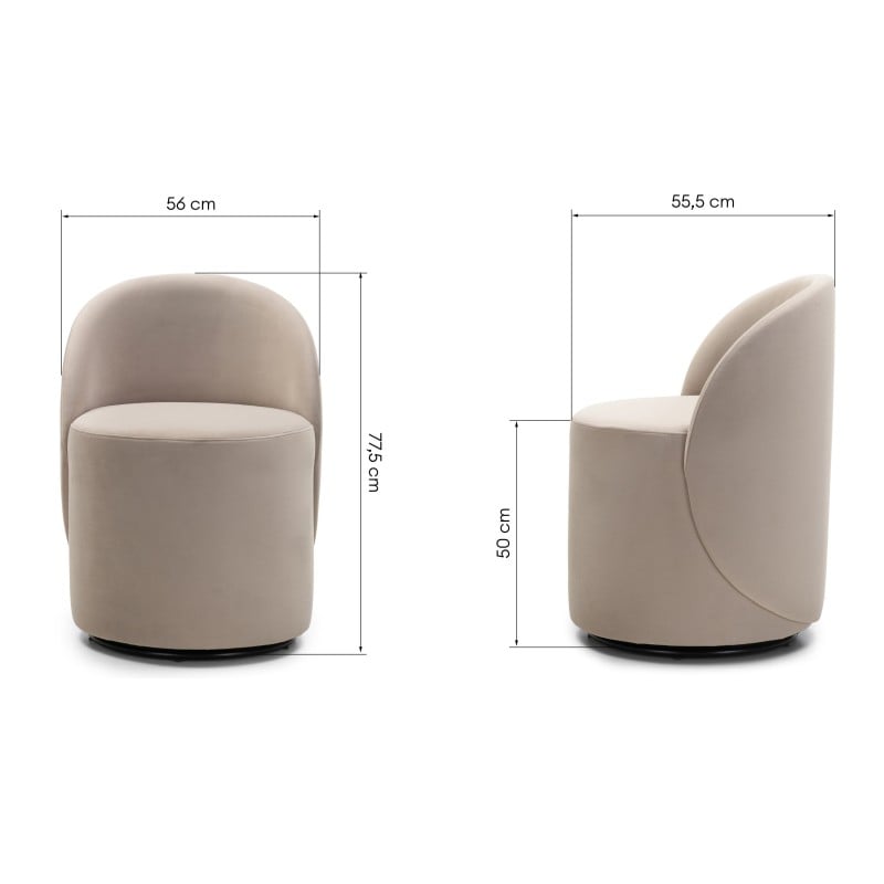 Scaun rotativ Enzo, forme rotunjite, crem, catifea