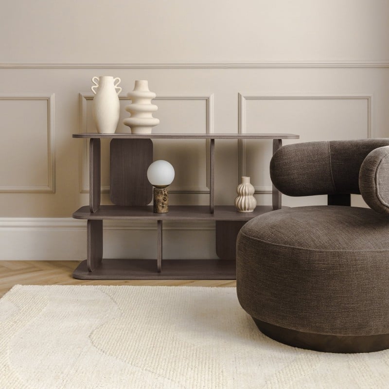 Fotoliu Dolce, forme rotunjite, maro espresso, nuc