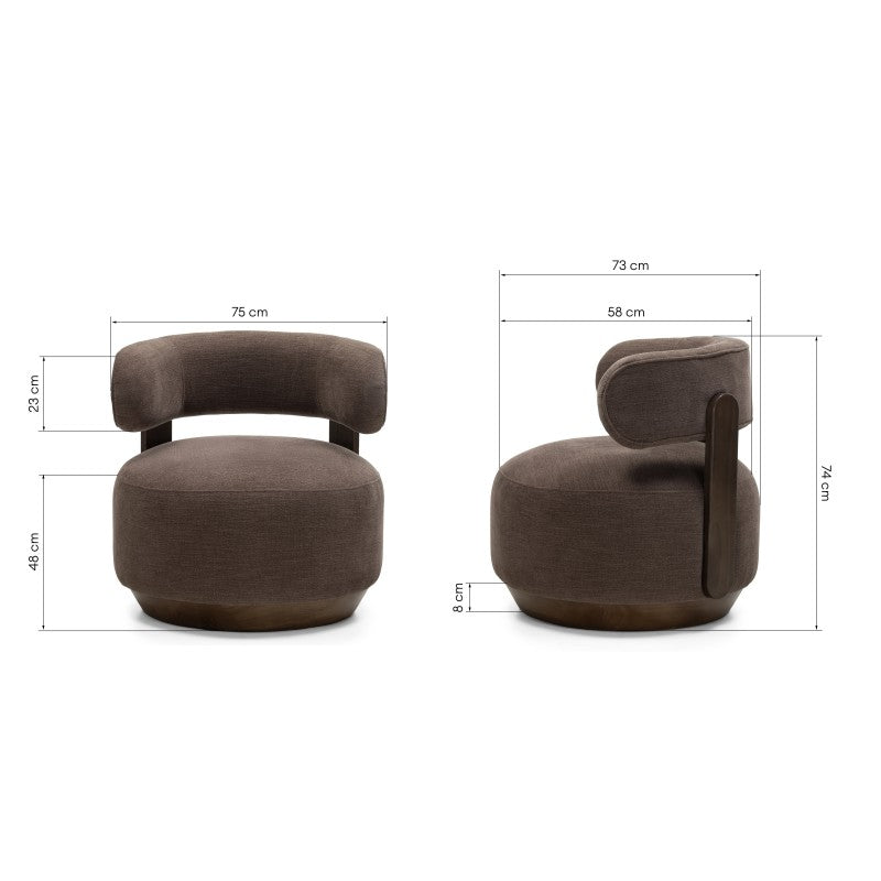 Fotoliu Dolce, forme rotunjite, maro espresso, nuc