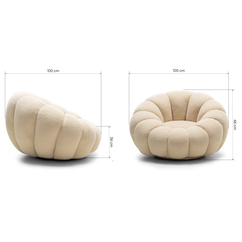 Fotoliu Venezia, bej, cu bază rotativă, bouclé, forme rotunjite