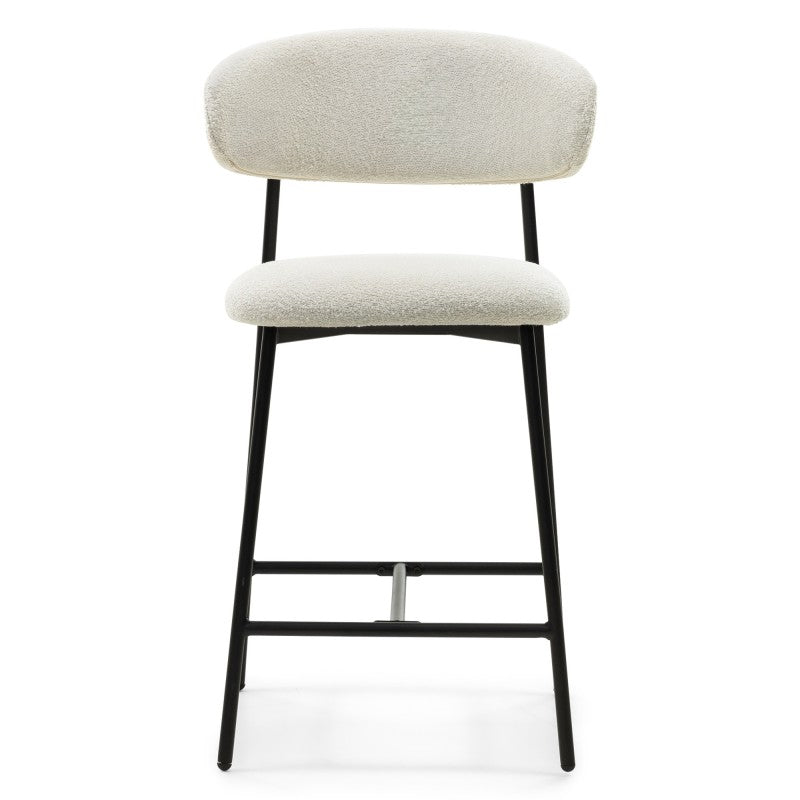 Scaun de bar Fresno, crem/picioare negre, bouclé