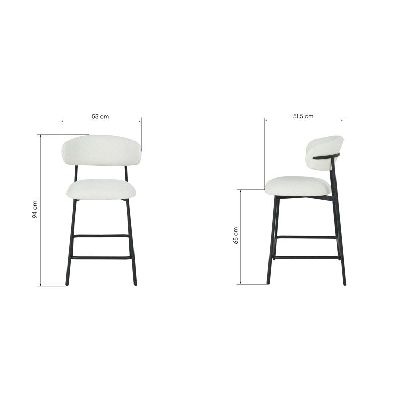 Scaun de bar Fresno, crem/picioare negre, bouclé