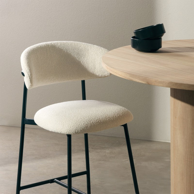 Scaun de bar Fresno, crem/picioare negre, bouclé