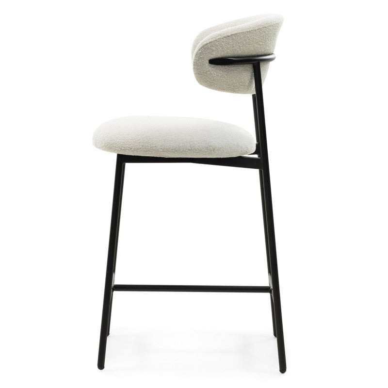 Scaun de bar Fresno, crem/picioare negre, bouclé