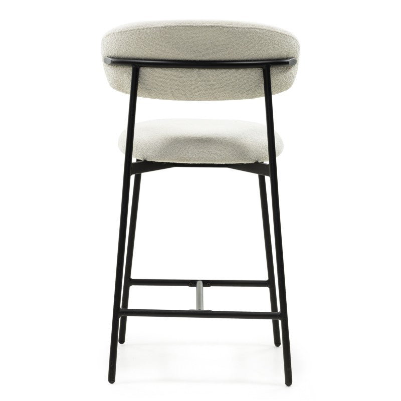 Scaun de bar Fresno, crem/picioare negre, bouclé