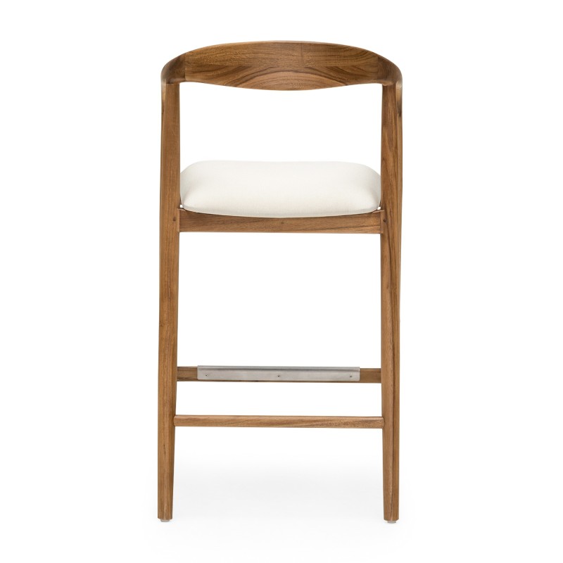Scaun de bar din lemn Ludvika 2.0, rotunjit, natur/crem, lemn de tec