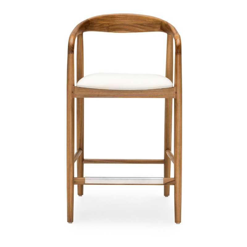 Scaun de bar din lemn Ludvika 2.0, rotunjit, natur/crem, lemn de tec