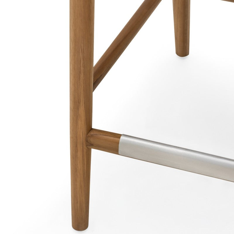 Scaun de bar din lemn Ludvika 2.0, rotunjit, natur/crem, lemn de tec