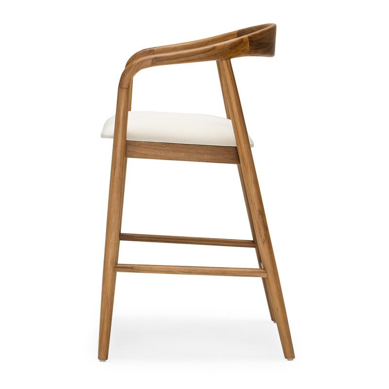 Scaun de bar din lemn Ludvika 2.0, rotunjit, natur/crem, lemn de tec