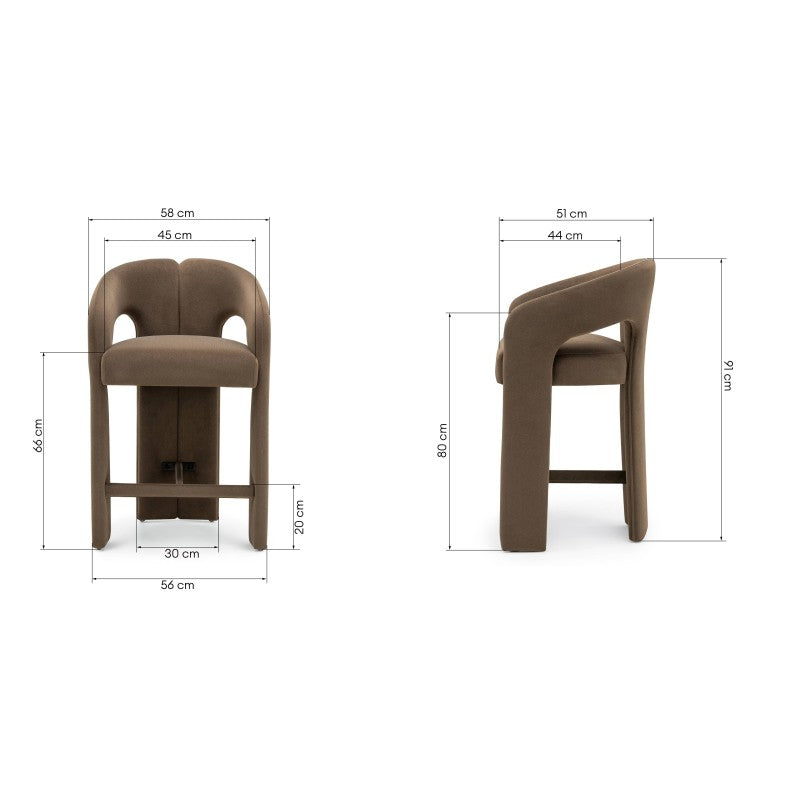 Scaun de bar tapițat Castelo, mocha