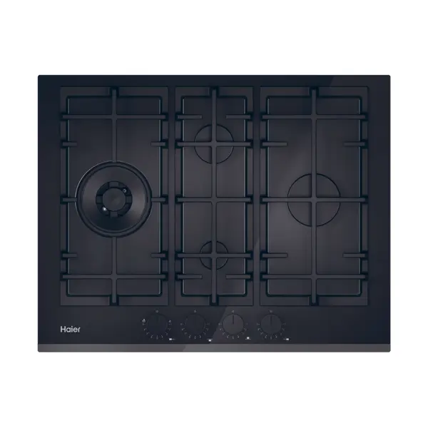Plită pe gaz Haier HAVG5D4TB, 60 cm, 4 arzătoare, sticlă neagră