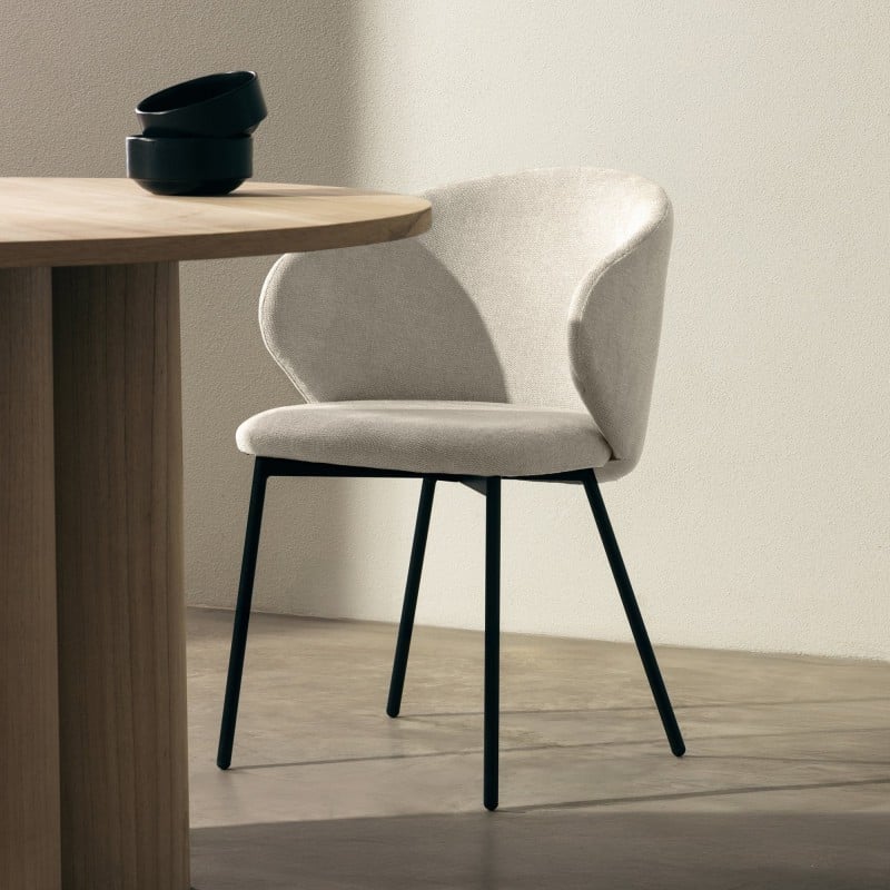 Scaun de dining Adrano, bej deschis/picioare negre