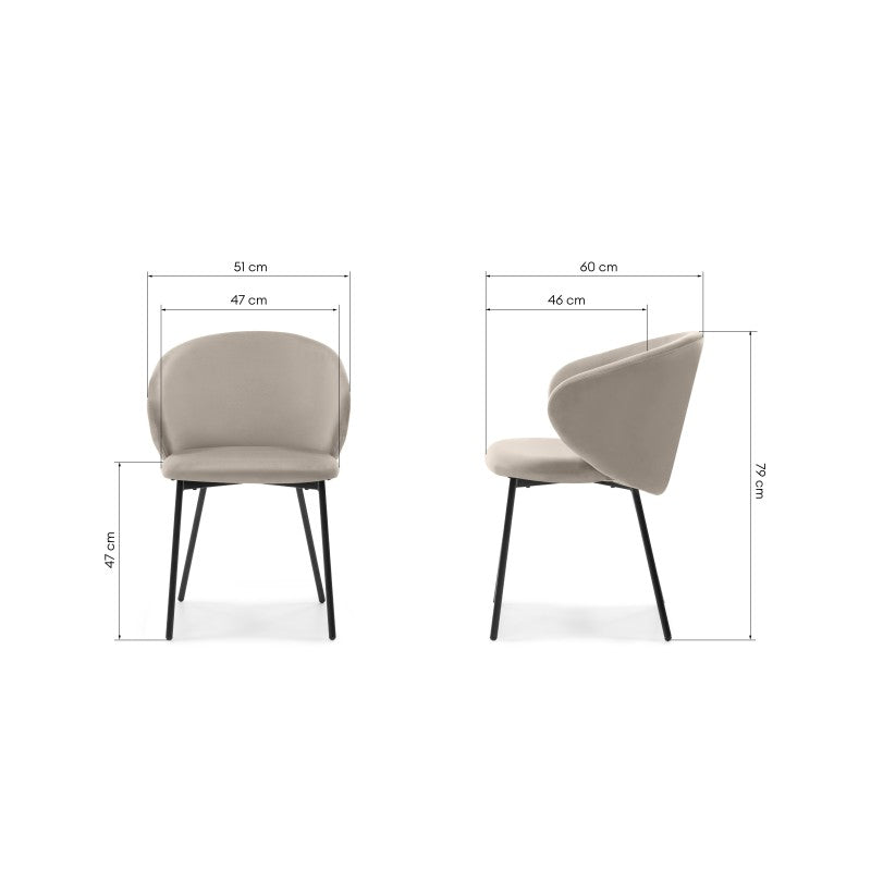 Scaun de dining Adrano, catifea, bej/picioare negre