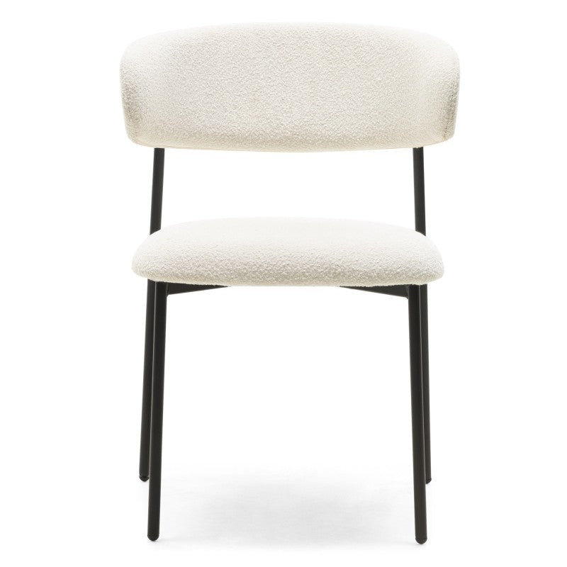 Scaun de dining Fresno, crem/picioare negre, bouclé