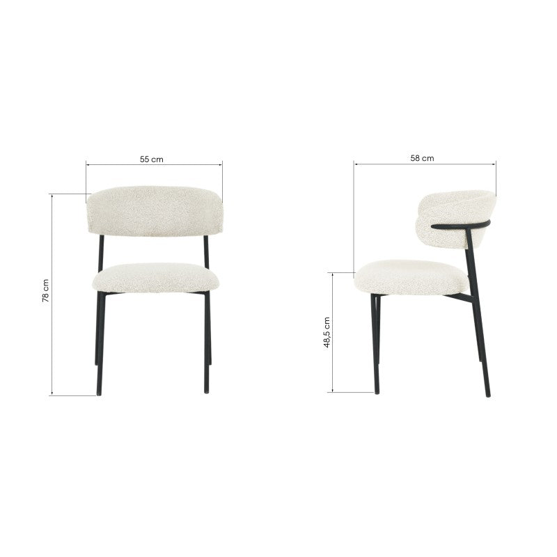 Scaun de dining Fresno, crem/picioare negre, bouclé