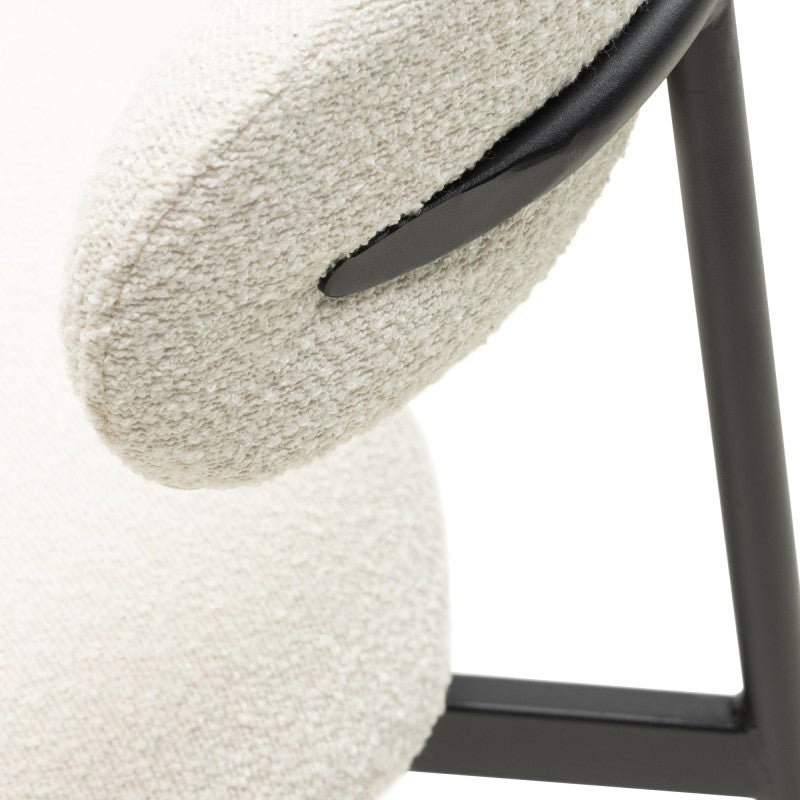 Scaun de dining Fresno, crem/picioare negre, bouclé