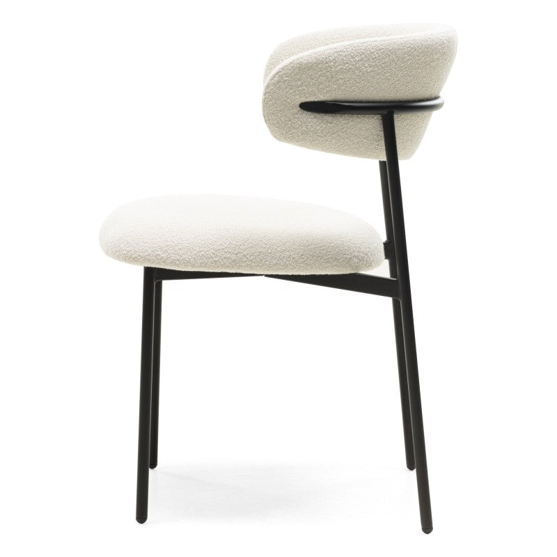 Scaun de dining Fresno, crem/picioare negre, bouclé