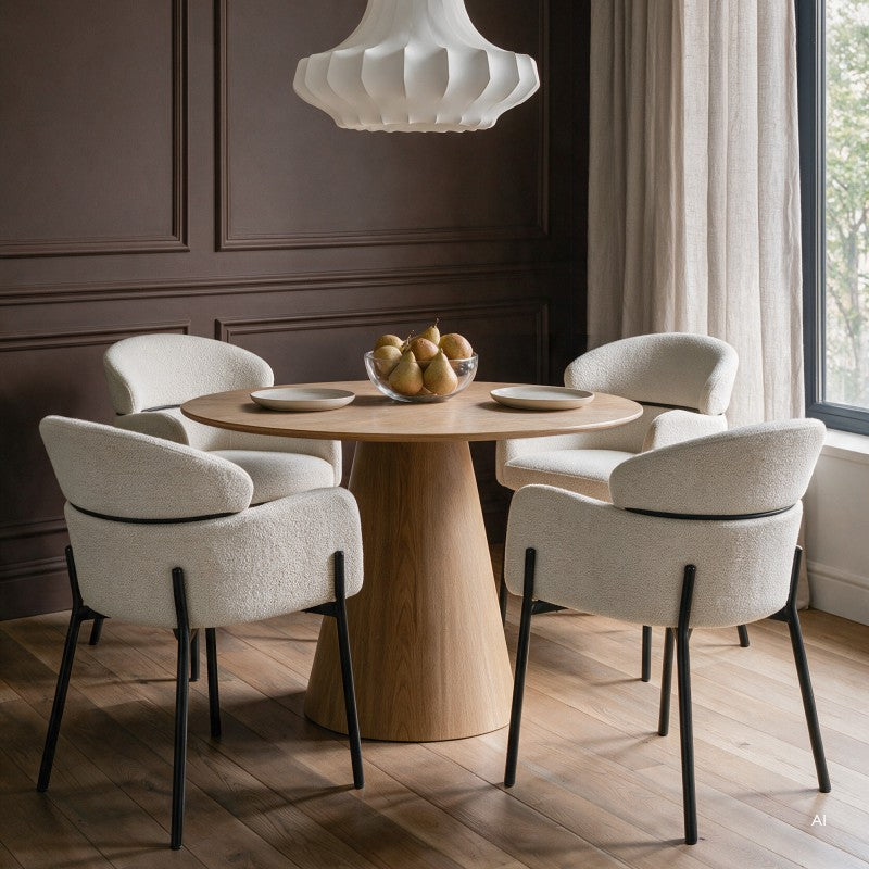 Scaun de dining Granda, ecru, picioare negre