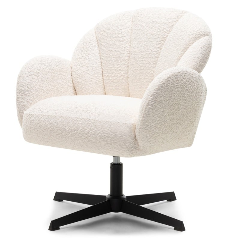 Scaun rotativ Casablanca, alb, picioare negre, bouclé