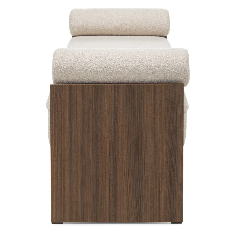 Bancă tapițată Loppo, bej deschis, bouclé, nuc Wisconsin