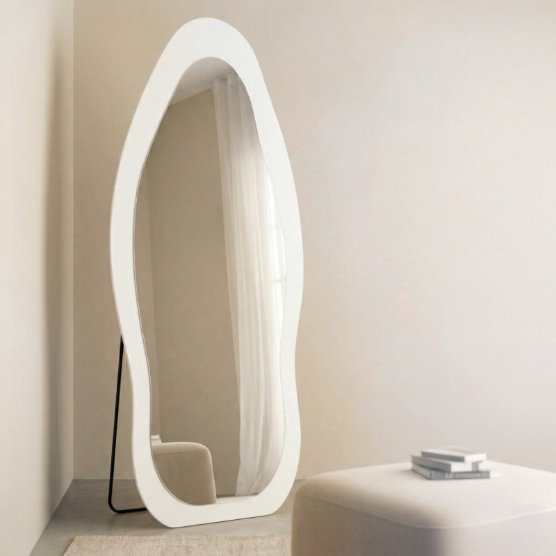 Oglindă de podea Mara, cu iluminare LED, 63x160 cm, formă neregulată, albă