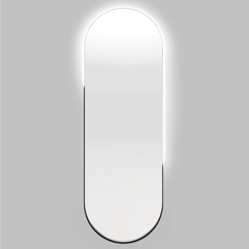 Oglindă de perete Brio, cu ramă neagră, 40x105 cm, iluminare LED ovală, metal