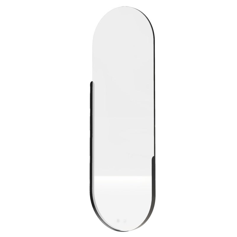 Oglindă de perete Brio, cu ramă neagră, 40x105 cm, iluminare LED ovală, metal