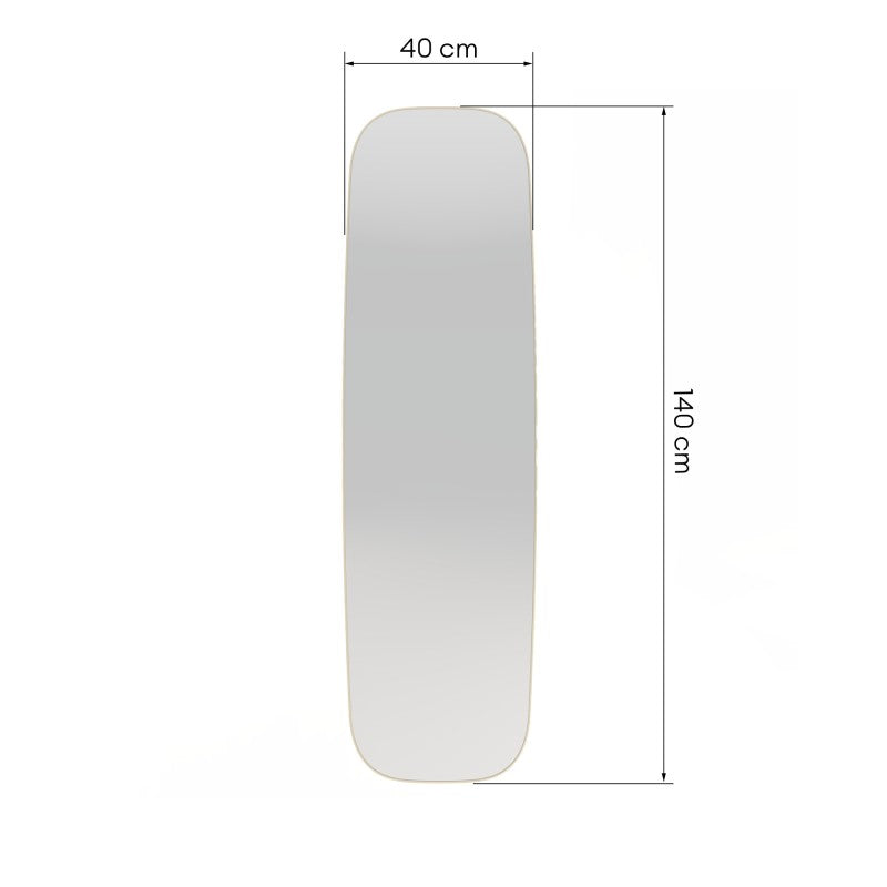 Oglindă de perete Fina, cu ramă aurie, 40x140 cm, dreptunghiulară, rotunjită, aluminiu