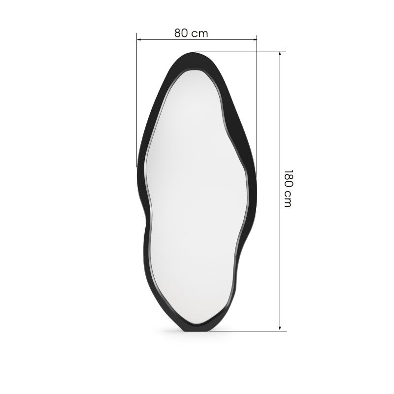 Oglindă de perete Mara, cu ramă din lemn, 180x80 cm, formă neregulată, neagră