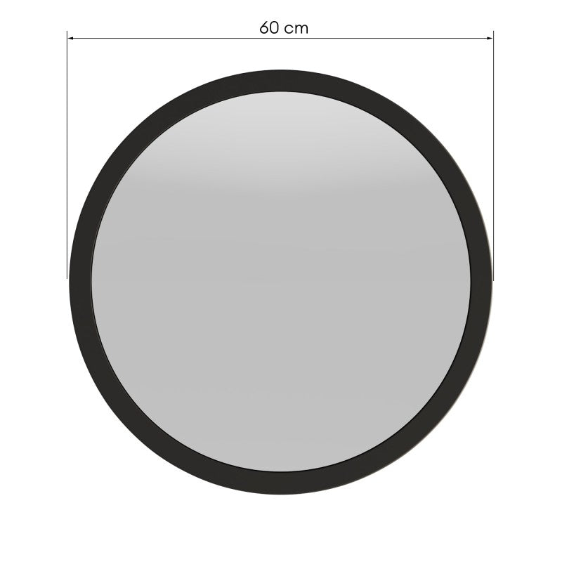 Oglindă de perete Sesto, cu ramă din lemn, 60 cm, rotundă, neagră