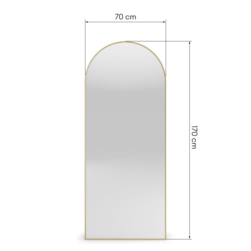 Oglindă de perete Serene, cu ramă metalică, 170x70 cm, semi-ovală, în formă de arc, auriu/aramiu