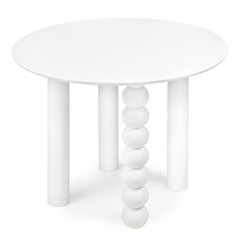 Masă Bolla, rotundă, 100 cm, furnir de fag, albă, picior decorativ sferic