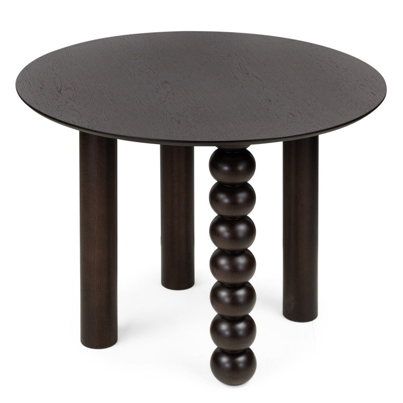 Masă Bolla, rotundă, 100 cm, furnir de stejar, nuc, picior decorativ sferic