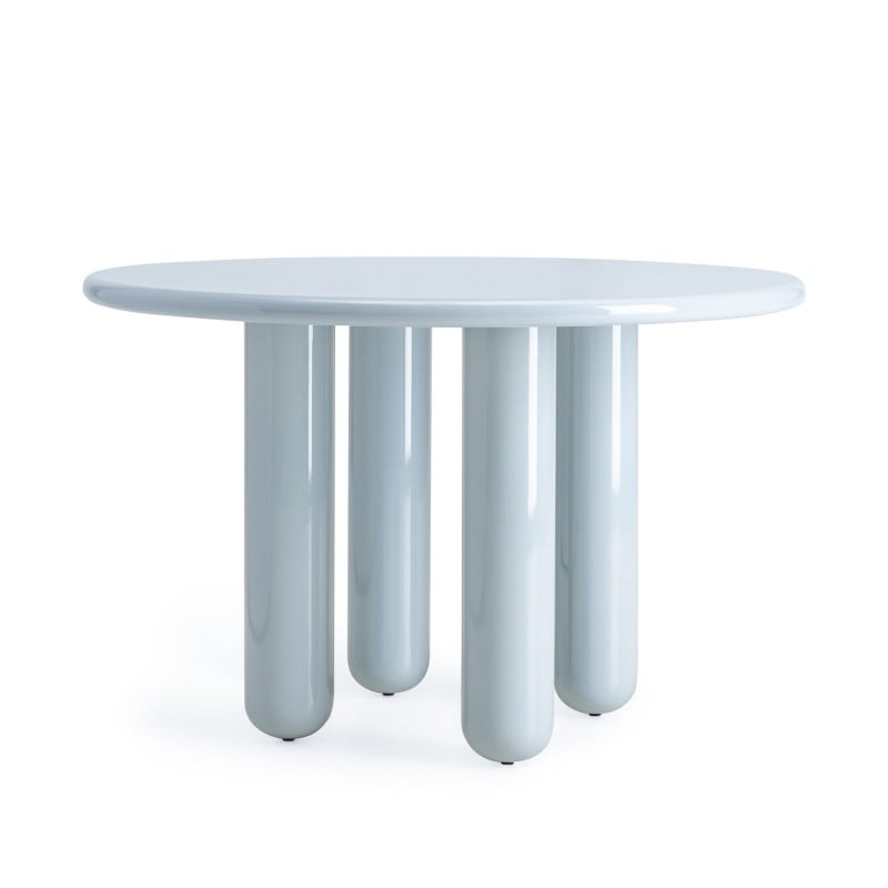 Masă de dining Suri, rotundă, 120 cm, albastră/gri, lucioasă