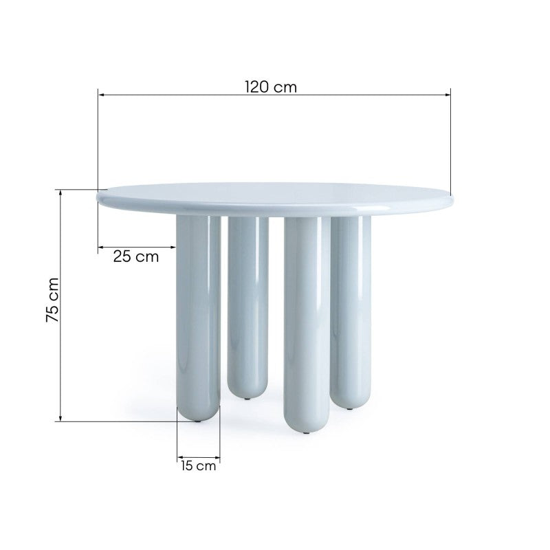 Masă de dining Suri, rotundă, 120 cm, albastră/gri, lucioasă