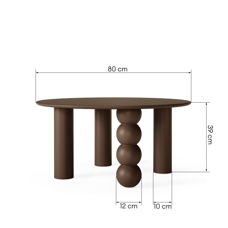 Măsuță de cafea Bolla, rotundă, 80 cm, maro, ciocolatiu, picior decorativ sferic