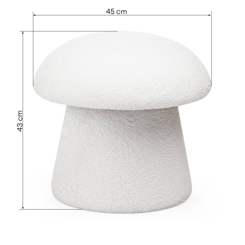 Puf Cap, tapițat, alb, bouclé, forme rotunjite