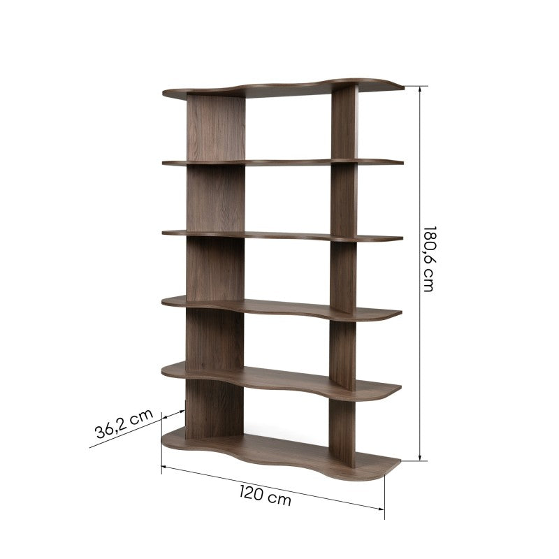 Bibliotecă Reo, înaltă, nuc Villa, ondulată