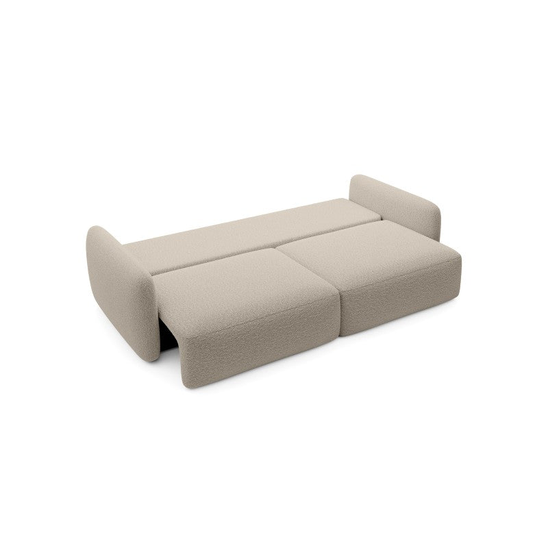 Canapea extensibilă Botse, bej deschis, cu spațiu de depozitare, forme rotunjite, bouclé