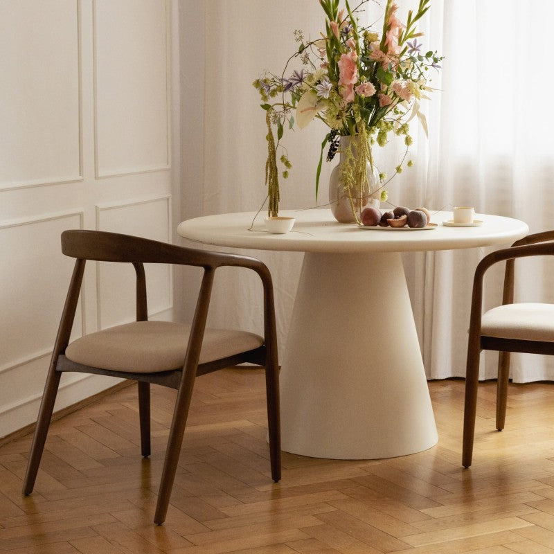 Masă de dining Aurora, 120 cm, rotundă, ecru, microciment