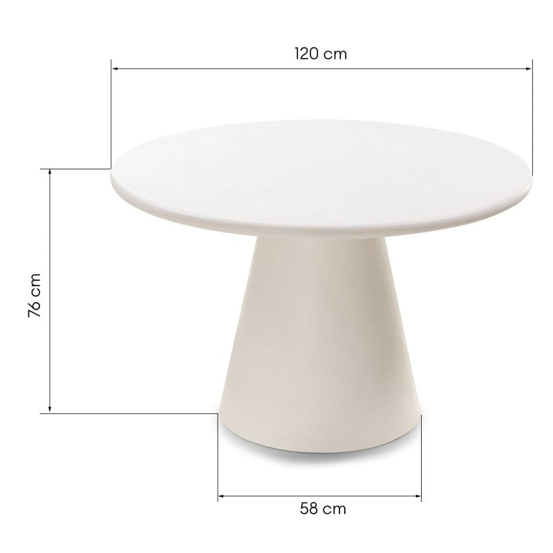 Masă de dining Aurora, 120 cm, rotundă, ecru, microciment
