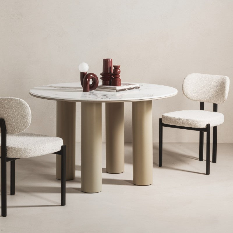 Masă de dining Kairo, 120 cm, rotundă, bej închis, marmură