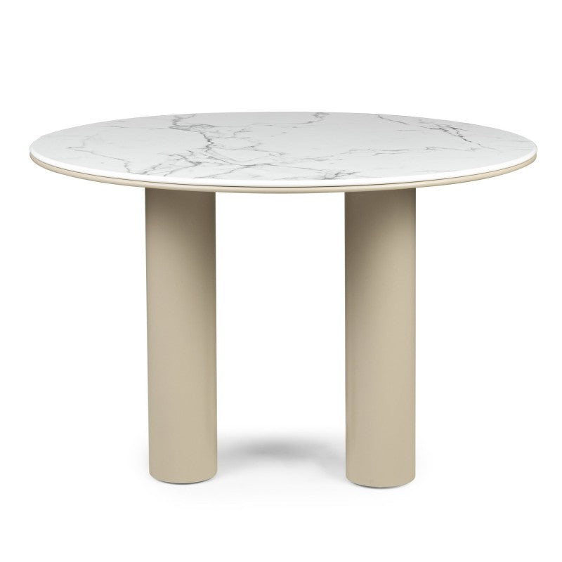 Masă de dining Kairo, 120 cm, rotundă, bej închis, marmură