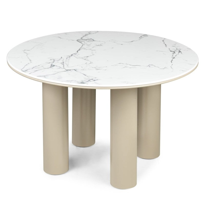 Masă de dining Kairo, 120 cm, rotundă, bej închis, marmură