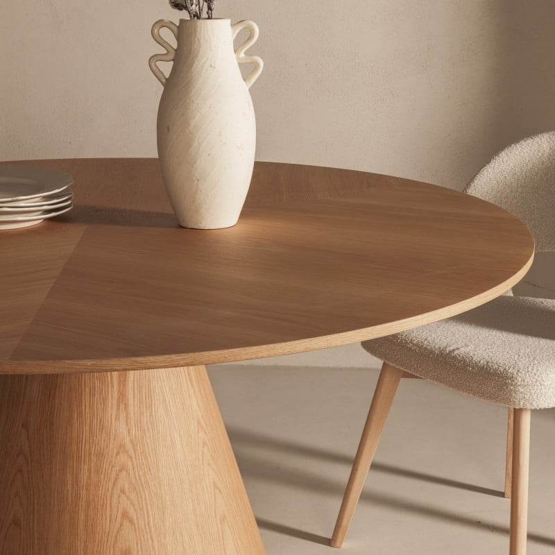 Masă de dining Kiruna, 137 cm, rotundă, furnir de stejar natur