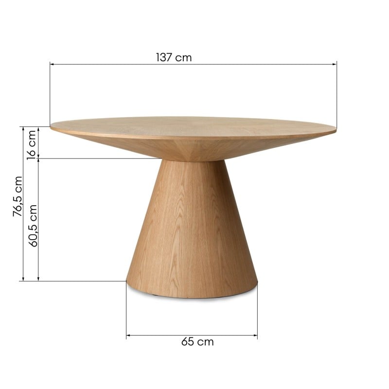 Masă de dining Kiruna, 137 cm, rotundă, furnir de stejar natur